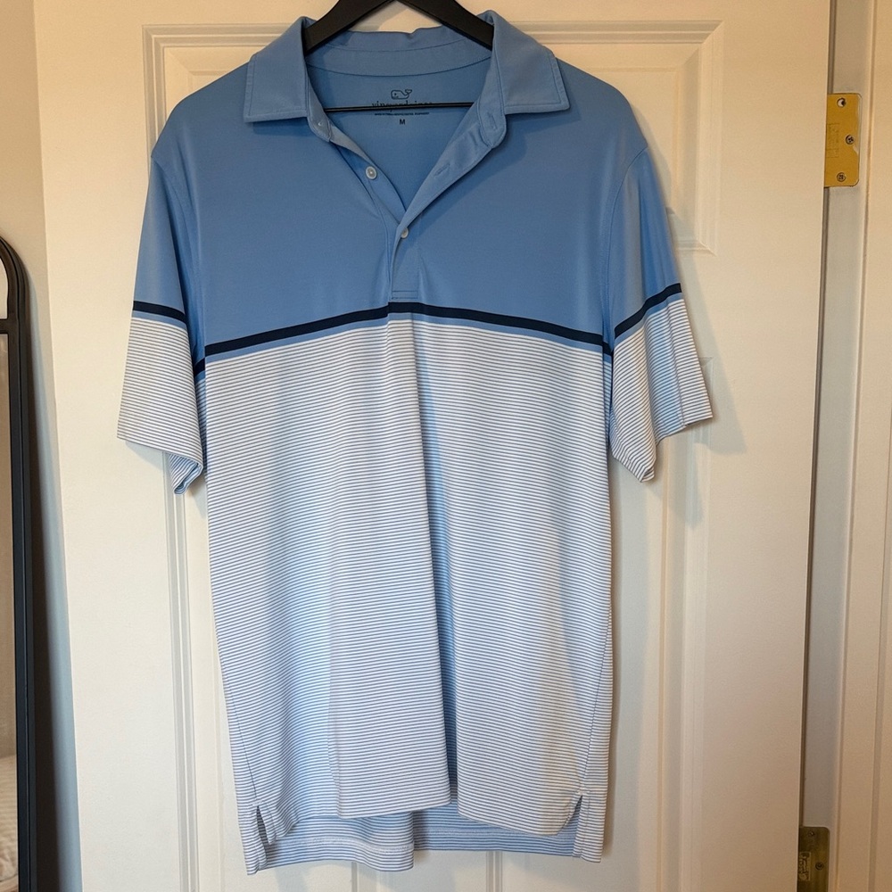 Vineyard Vines Light Blue and White Striped Golf Polo